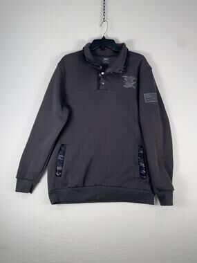 NRA Sweatshirt Mens Large Gray Mock Neck Snap Fleece Flag Eagle Pullover